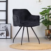 Bronx71® Eetkamerstoel velvet Nelly antraciet - Eetkamerstoelen met armleuning - Eetkamerstoel antraciet - Kuipstoel - Stoel fluweel - Eetkamerstoel met armleuning