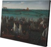 Gevecht tussen Hollandse en Spaanse schepen op het Haarlemmermeer | Hendrik Cornelisz. Vroom | in of na 1629 | 30Cm x 20CM | Canvas | Foto op canvas | Oude meesters