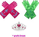 Het Betere Merk - Voor bij je prinsessen verkleedkleding - prinsessenspeelgoed meisje - Frozen speelgoed - 3-Pack - Elsa - Anna handschoenen + Kroon - Tiara - Groen - roze