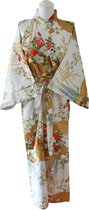 ORIGINELE JAPANSE KIMONO MET BLOEMEN DESSIN (WIT) (KATOEN) (MAAT ZIE PRODUCTBESCHRIJVING !)