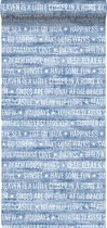 ESTAhome behangpapier zomerse quotes blauw - 148643 - 53 cm x 10,05 m