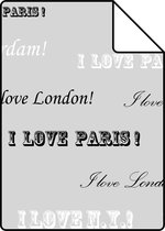 Proefstaal ESTAhome behangpapier I love Paris - quotes zilver en zwart - 136829 - 26,5 x 21 cm