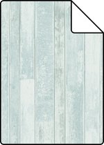 Proefstaal ESTAhome behangpapier vintage sloophout planken vergrijsd turquoise - 128837 - 26,5 x 21 cm