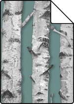 Proefstaal ESTAhome behangpapier berken boomstammen vergrijsd groen en licht warm grijs - 138891 - 26,5 x 21 cm
