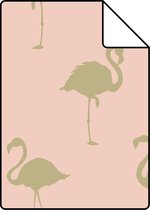 Proefstaal ESTAhome behang flamingo's goud en perzik roze - 138994 - 26,5 x 21 cm