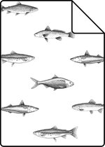 Proefstaal ESTAhome behang pentekening vissen wit en zwart - 138967 - 26,5 x 21 cm