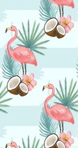 Strandlaken Flamingo  - Badhanddoek - Badlaken  - Strandhanddoek - Flamingo's en kokosnoot - 170x90 cm