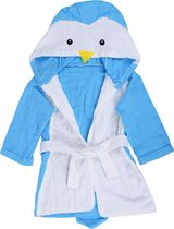 Kinder Badjas - Unisex pinguïn Badjas - Baby Ochtendjas 0-24 Maanden Oud - Badjas Met Capuchon Kinderen - Dierenbadjas - Kraamcadeau - Blauw