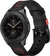 Universeel Smartwatch 22MM Bandje - Echt Leer - met Dubbele Stiksels - Zwart
