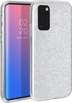 HB Hoesje Geschikt voor Samsung Galaxy A41 Zilver - Glitter Back Cover