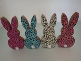 Hazen decoratie beeld set met panter print (4 stuks)
