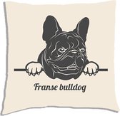 Sierkussen - Franse Bulldog - Wit - 45 Cm X 45 Cm
