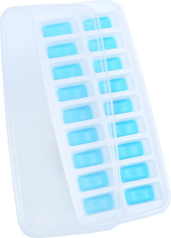 ICECOLD IJsblokjesvorm blauw | Silicone IJsblokjesvorm met deksel | 18 ijsblokjes vierkant | met silicone uitdruk onderkant