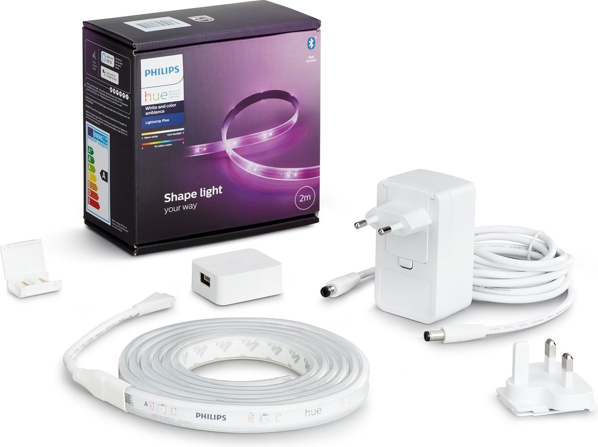 Philips Hue Lightstrip Plus basis 2 meter- Wit en gekleurd licht - Wit - 20W - Bluetooth - V4 - incl. Voeding - Philips Hue