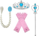 Voor bij je prinsessenjurk - Elsa vlecht - tiara - toverstaf - handschoenen - roze