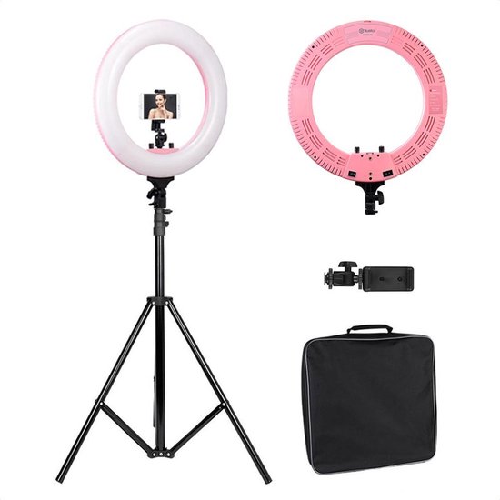 Grote Roze Ringlamp Met Statief En Smartphone Houder 18 Inch