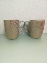 Drinkbekers - aardewerk - met gouden vormpjes - grijs - 2 stuks