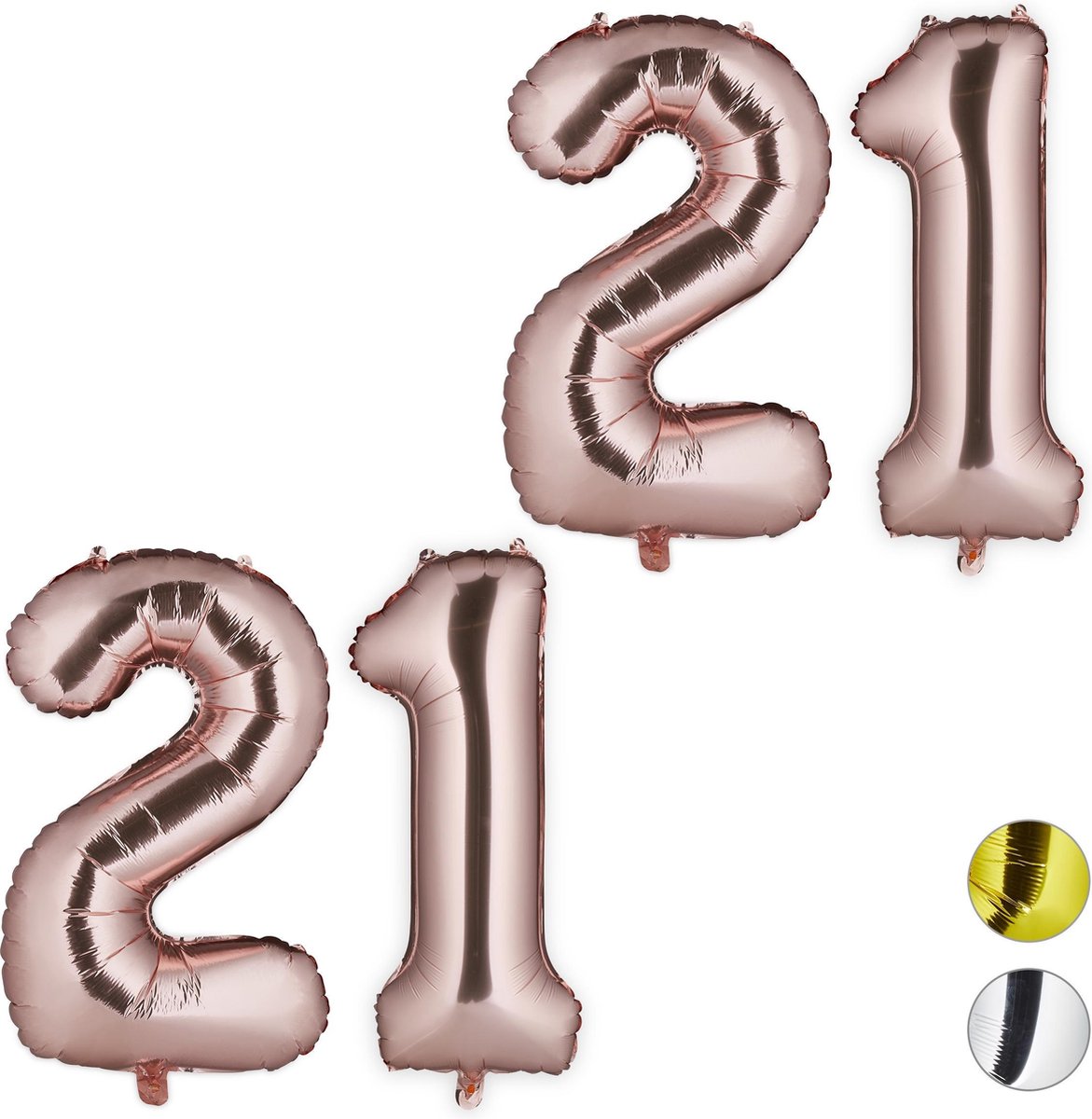 Afbeelding van product Relaxdays 2x folie ballon - cijfer 21 - luchtballon - decoratie - cijfer ballon - rose