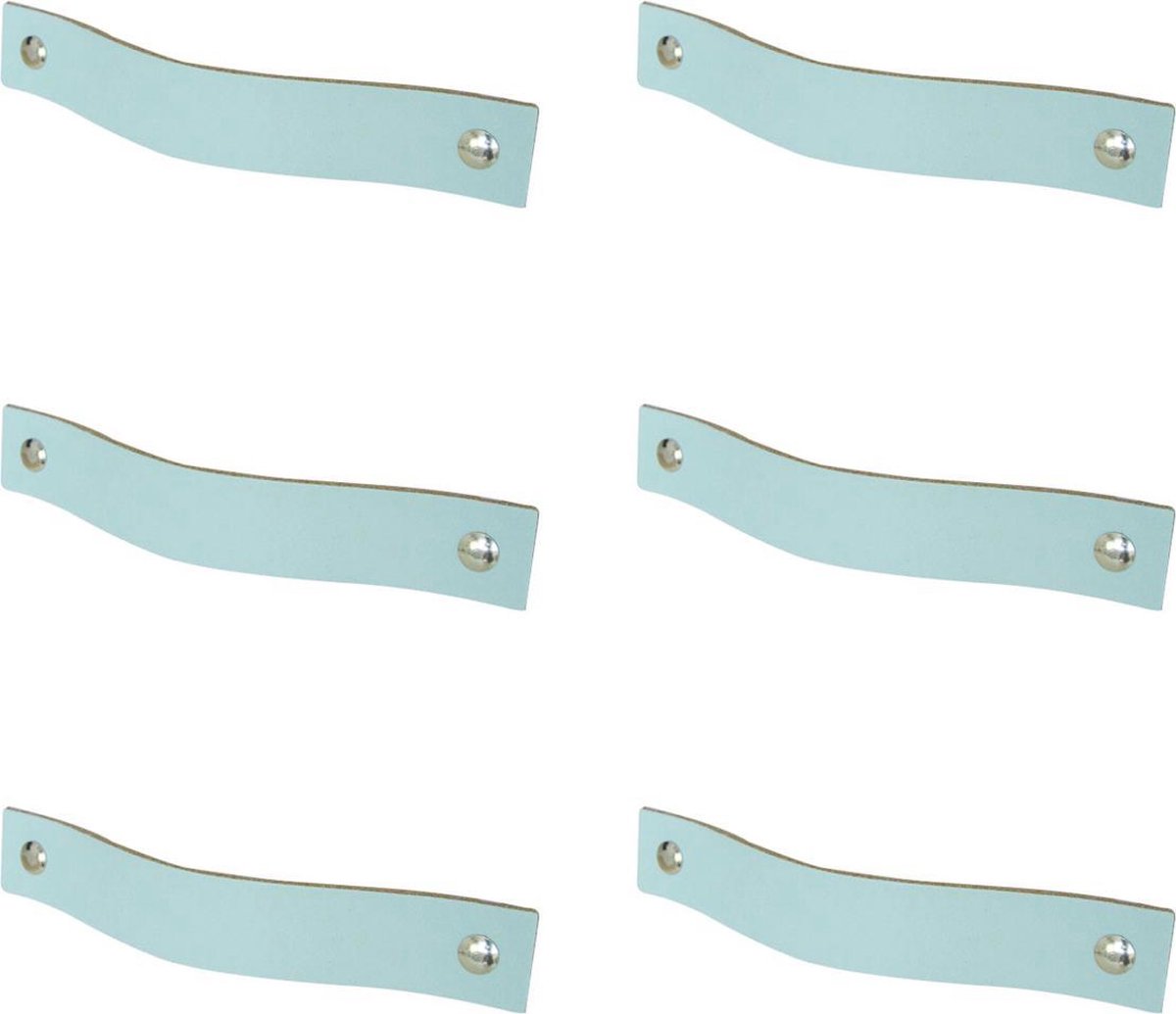 6x Leren handgrepen 'platte greep' - maat L (22,2 x 2,5 cm) - LICHTBLAUW  - incl. 3 kleuren schroefjes (handgreepjes - leren grepen - greepjes - leren lusjes)