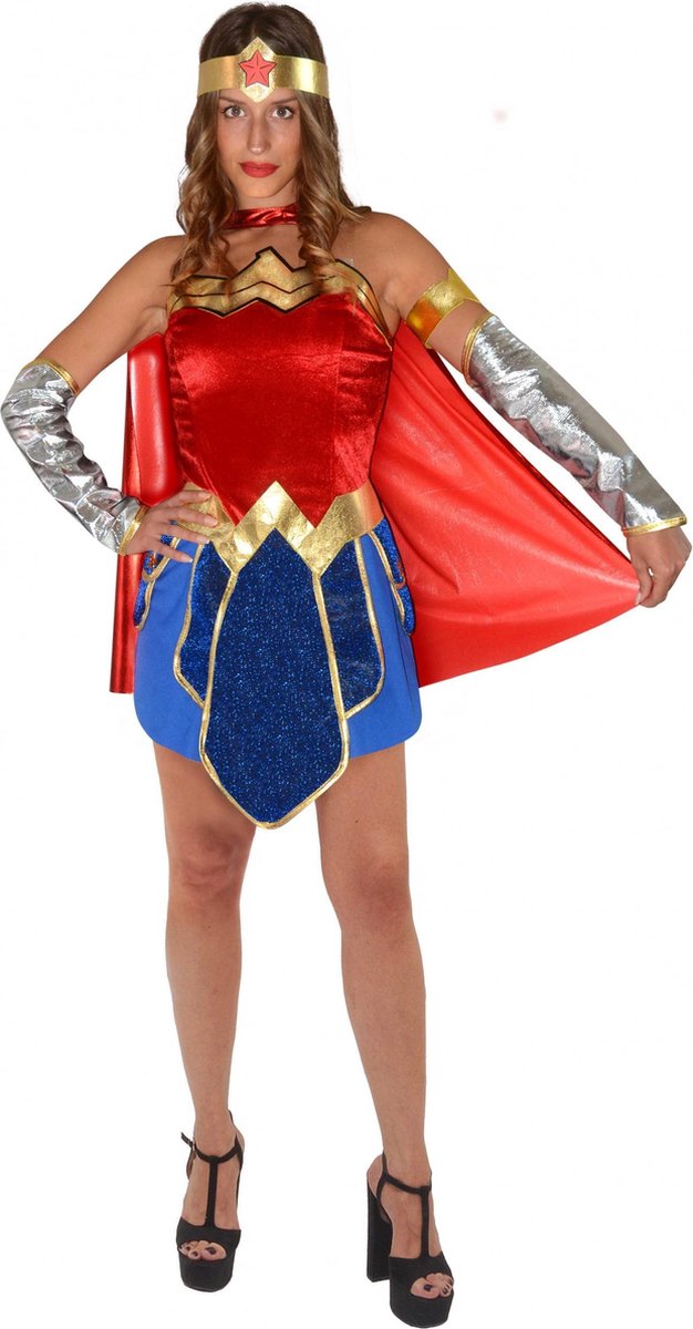 Wonder Woman Kostuum - Verkleedpak Rood-Goud-Blauw - 6-delig - Maat S - Dames