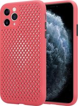 siliconen hoesje met gaatjes geschikt voor Apple iPhone 11 Pro Max - rood + glazen screen protector