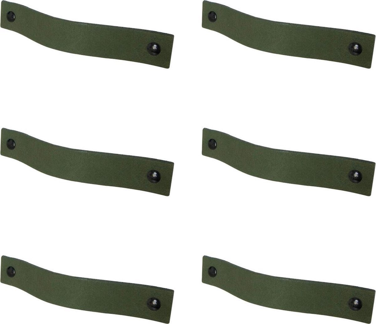 6x Leren handgrepen 'platte greep' - maat S (15,8 x 2,5 cm) - KAKI - incl. 3 kleuren schroefjes (handgreepjes - leren grepen - greepjes - leren lusjes)