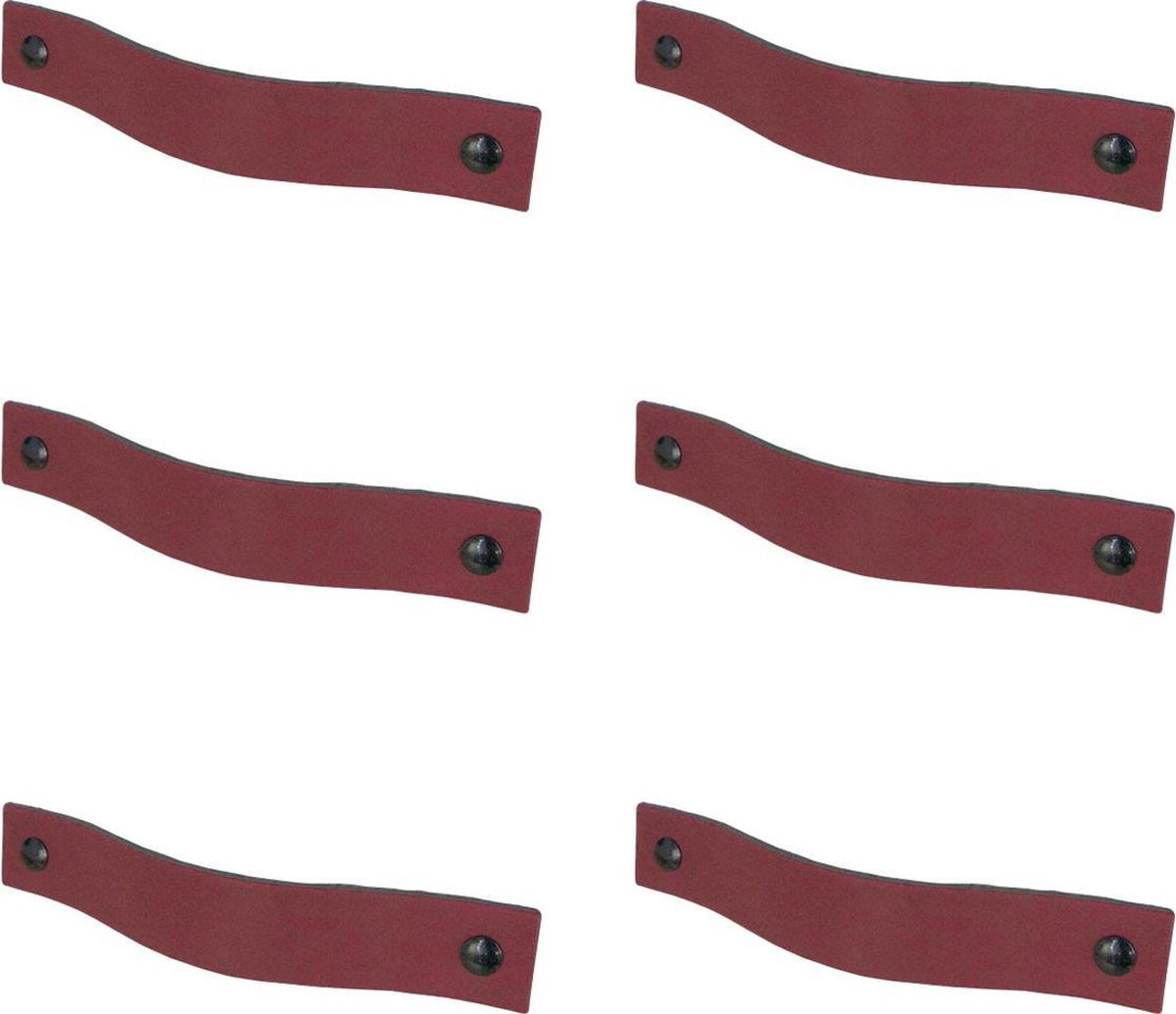 6x Leren handgrepen 'platte greep' - maat S (15,8 x 2,5 cm) - BORDO - incl. 3 kleuren schroefjes (handgreepjes - leren grepen - greepjes - leren lusjes)