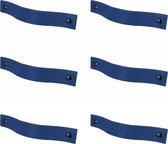 6x Leren handgrepen 'platte greep' - maat S (15,8 x 2,5 cm) - BLAUW - incl. 3 kleuren schroefjes (handgreepjes - leren grepen - greepjes - leren lusjes)