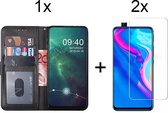 Huawei p smart z hoesje bookcase zwart wallet case portemonnee book hoesjes hoes cover - 2x Huawei p smart z screenprotector