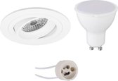 LED Spot Set - Aigi - Pragmi Alpin Pro - GU10 Fitting - Inbouw Rond - Mat Wit - 8W - Helder/Koud Wit 6400K - Kantelbaar Ø92mm - BES LED