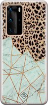 Huawei P40 Pro hoesje siliconen - Luipaard marmer mint | Huawei P40 Pro case | Roze | TPU backcover transparant