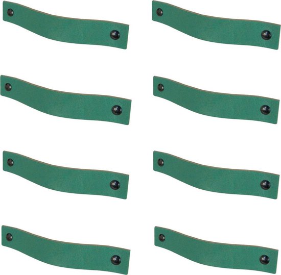 8x Leren handgrepen 'platte greep' XS - ZEEGROEN (12,6 x 2,5 cm) - incl. 3 kleuren schroefjes (handgreepjes - leren grepen - greepjes - leren lusjes)