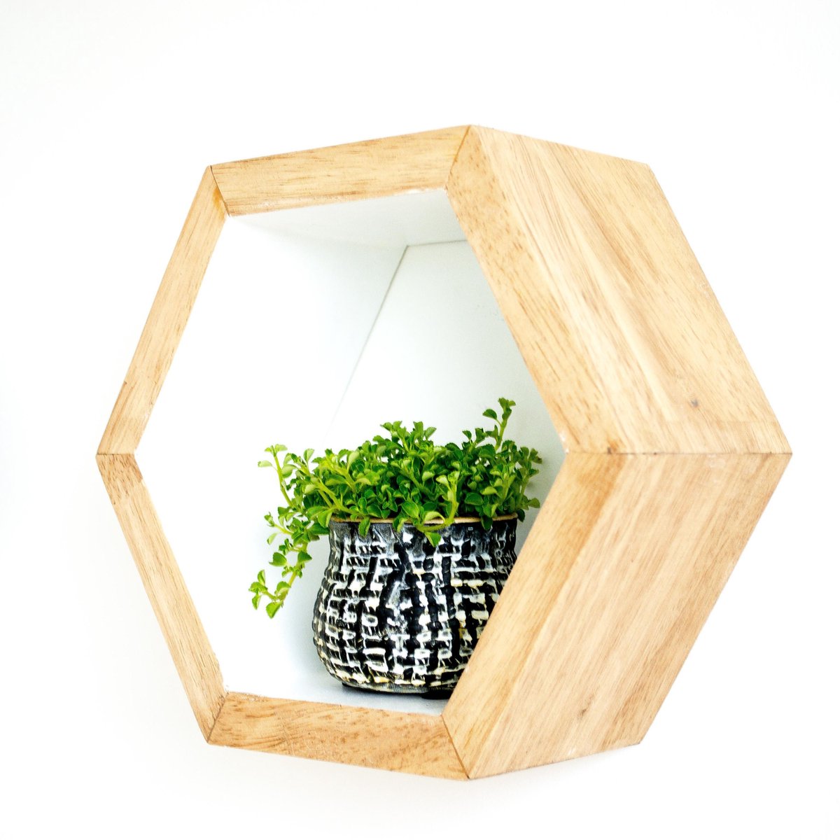 Houten hexagon / zeshoek wandplank voor aan muur of losstaand