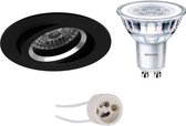 LED Spot Set - Pragmi Aerony Pro - GU10 Fitting - Inbouw Rond - Mat Zwart - Kantelbaar - Ø82mm - Philips - CorePro 830 36D - 4.6W - Warm Wit 3000K