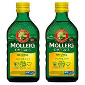 Möller's Omega-3 Levertraan Naturel - 2 x 250ml - Omega-3 met vitamine A, D en E - Pure Levertraan uit Noorwegen - Visolie van wilde Noorse kabeljauw - Superior Taste Award - 2 x 5