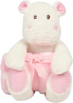 Nijlpaard knuffel met deken - Roze - 30cm