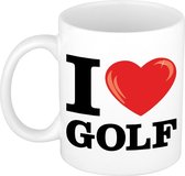 I love golf wit met rood hartje koffiemok / beker 300 ml - keramiek - cadeau voor sport / golf liefhebber