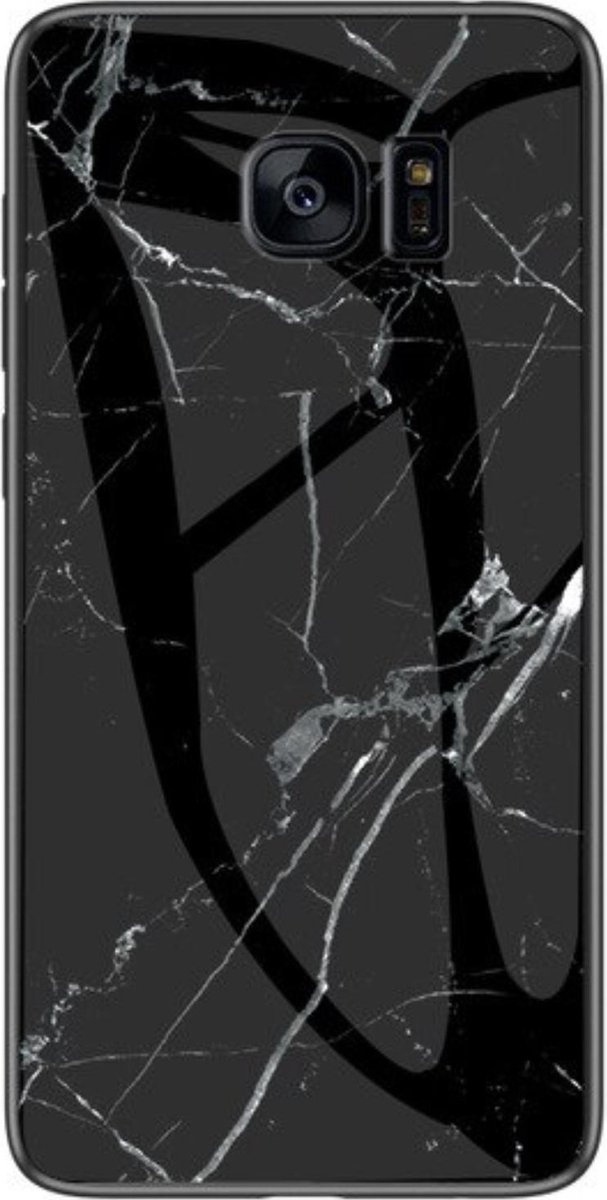 Geschikt voor Samsung Galaxy S7 Backcover - Zwart - Marmer - Gehard Glas