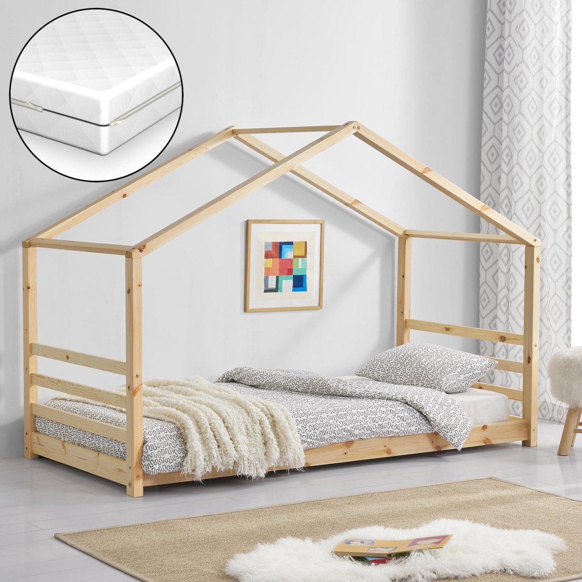 Het eens zijn met Toegepast moeilijk Kinderbed grenen huisbed incl. matras 90x200 cm hout | bol.com