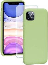 iPhone 11 Pro Hoesje - Siliconen Back Cover & Glazen Screenprotector - Licht Groen