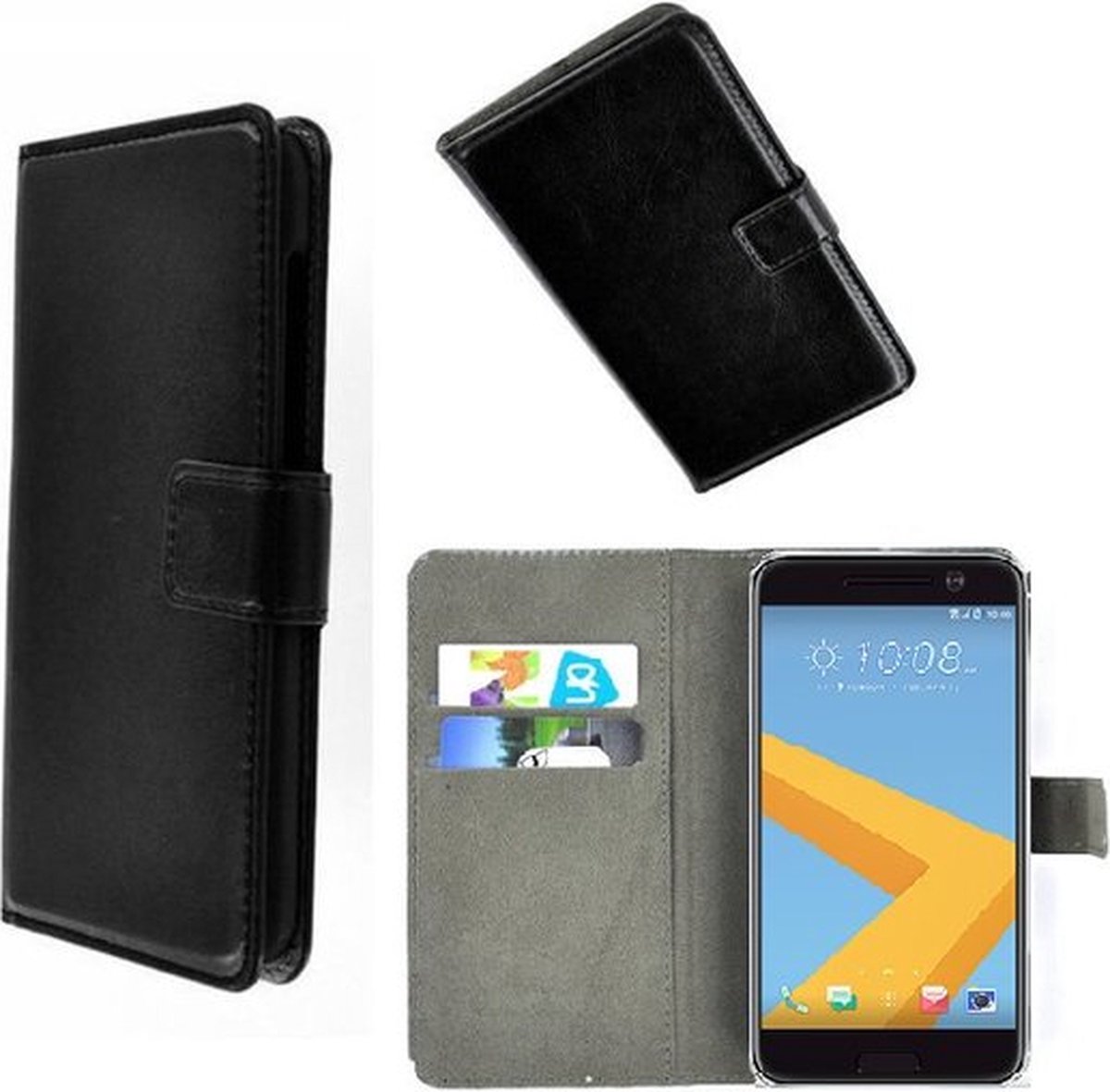Geschikt voor HTC 10 Smartphone Hoesje Wallet Book Style Case Zwart
