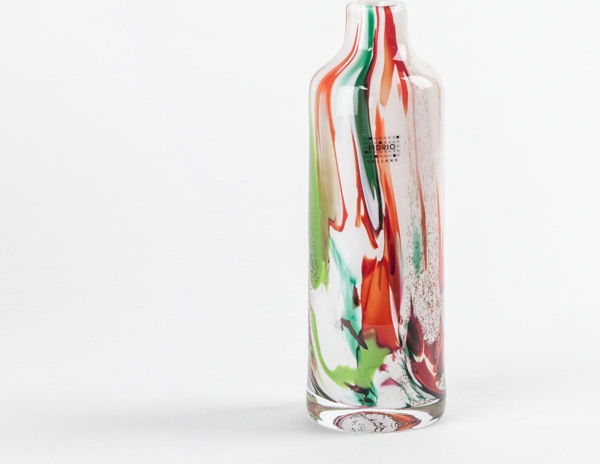 Fidrio Design vaas Bottled MIXED COLOURS glas mondgeblazen bloemenvaas diameter 8 cm hoogte 25 cm