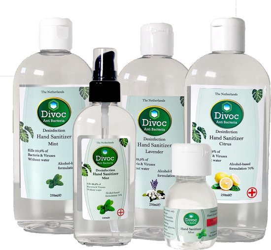 Divoc Hand Sanitizer met spray Hand Alcohol 70 Lavendel 250ml