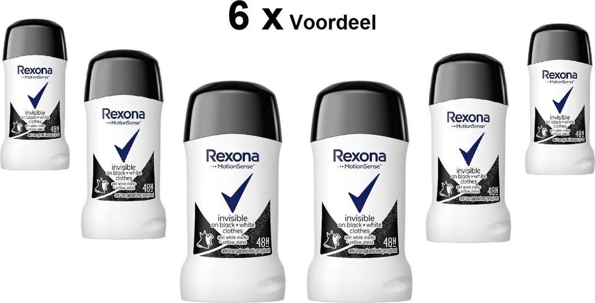 Rexona Motion Sense Invisible on Black & White Deodorant Stick 6 x 40 ml.