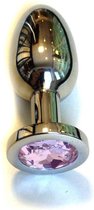 Buttplug RVS met roze kristal - large