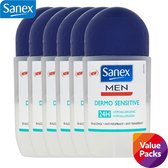 SANEX Men Deoroller Dermo Sensitive - 6 X 50 ml - Voordeelverpakking