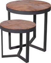 Home&Styling 2-delige Bijzettafelset - teak hout tablel - mozaik design