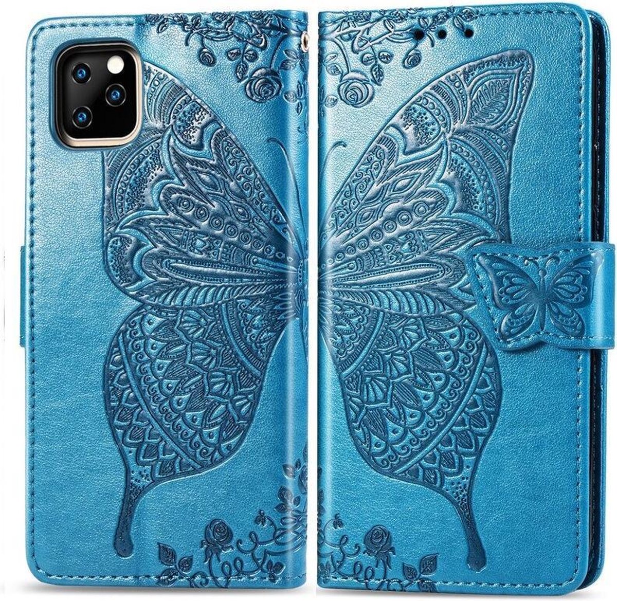 Telefoonhoesje voor Apple iPhone 11 | Hoogwaardig PU Leren Bookcase | Lederen Wallet Case | Pasjeshouder | Portemonnee | Vlinder Patroon | Blauw