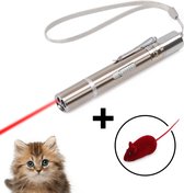 USB Laserpen 4 in 1 – Oplaadbaar – Rode Laser – Lasperlampje Katten - Speeltje – Laserpen - Kattenspeeltjes – Zaklamp – Laserpointer Zilver – Kattenspeelgoed – UV – LED – RVS + Piepende Muis 