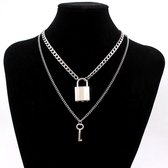 Kasey Layer ketting met slotje en sleutel - Zilverkleurig - 45cm